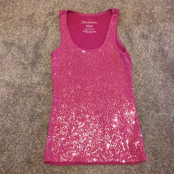 Aeropostale Tops - Aeropostale fuschia/magenta sequin front tank top size medium